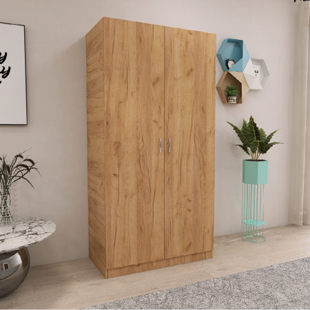 Dulap in 2 Usi Mixt cu Bara si 5 Rafturi Depozitare 200x100x50 cm, Stejar Auriu – Balamale cu amortizare și reglaj 3D [3]