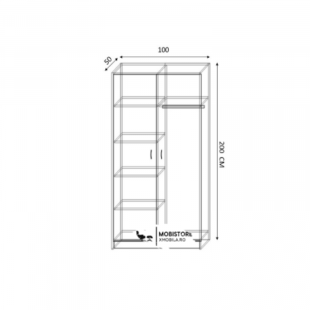 Dulap in 2 Usi Mixt cu Bara si 5 Rafturi Depozitare 200x100x50 cm, Stejar Auriu – Balamale cu amortizare și reglaj 3D [4]