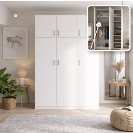 Dulap MAXIMO Alb cu 3 Uși și Extensie Superioară, 240x120x50 cm, PAL 18 mm [4]