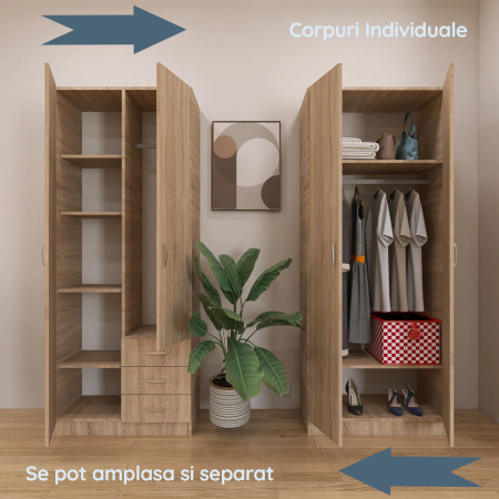 Dulap Mega cu 4 usi, 200x160x50, Culoare Sonoma din Pal de 18 mm [3]