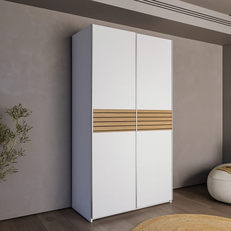 Dulapuri culisante - Dulap Metropol cu 2 Uși Culisante, 120x61x204,5 cm, Culoare Alb Platină si model Riflaj