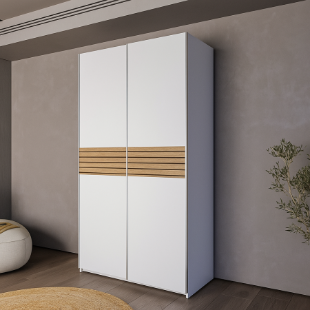 NOUTATI - Dulap Metropol cu 2 Uși Culisante, 120x61x204,5 cm, Culoare Alb Platină si model Riflaj