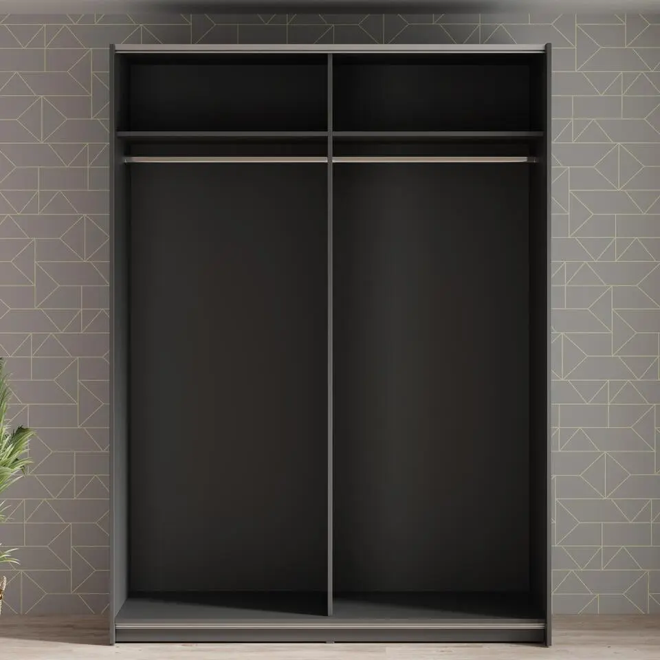 Dulap Metropol cu 2 Uși Culisante, 120x61x204,5 cm, Gri Antracit si model Riflaj [3]