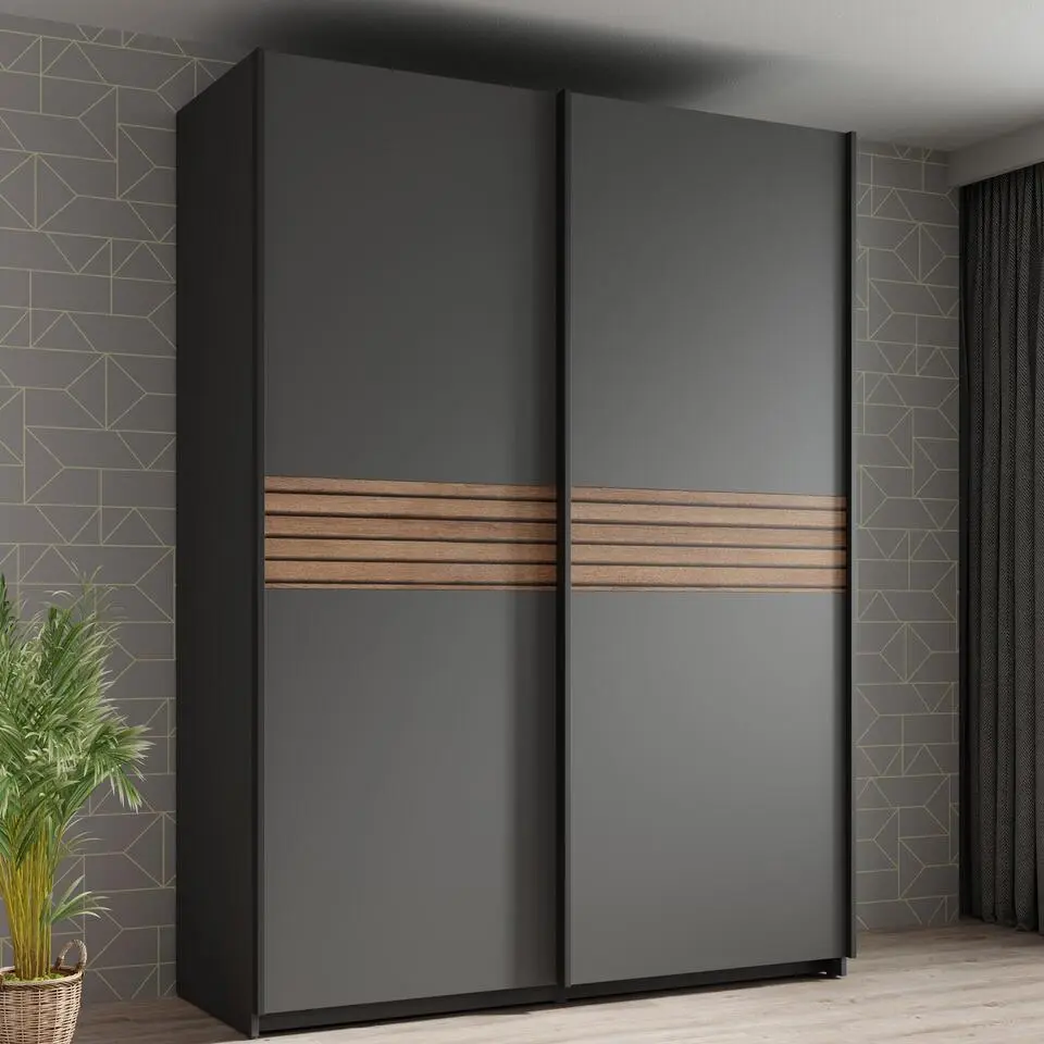 NOUTATI - Dulap Metropol cu 2 Uși Culisante, 120x61x204,5 cm, Gri Antracit si model Riflaj