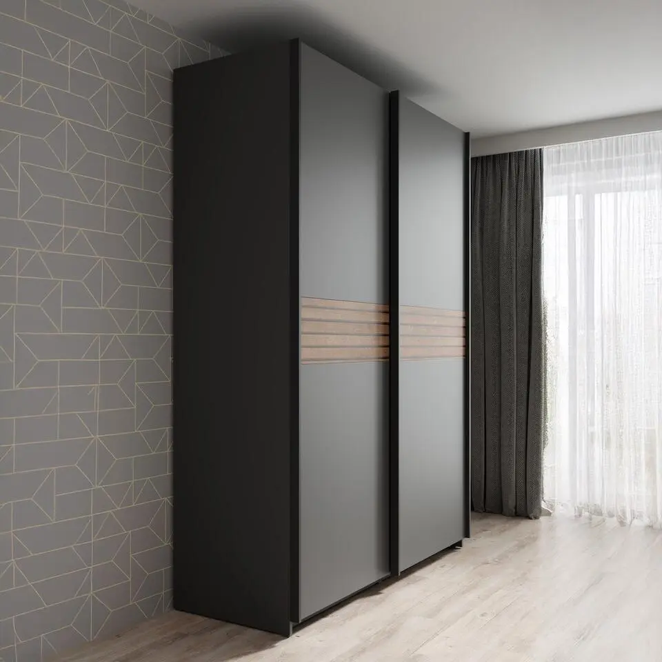 Dulap Metropol cu 2 Uși Culisante, 120x61x204,5 cm, Gri Antracit si model Riflaj [1]