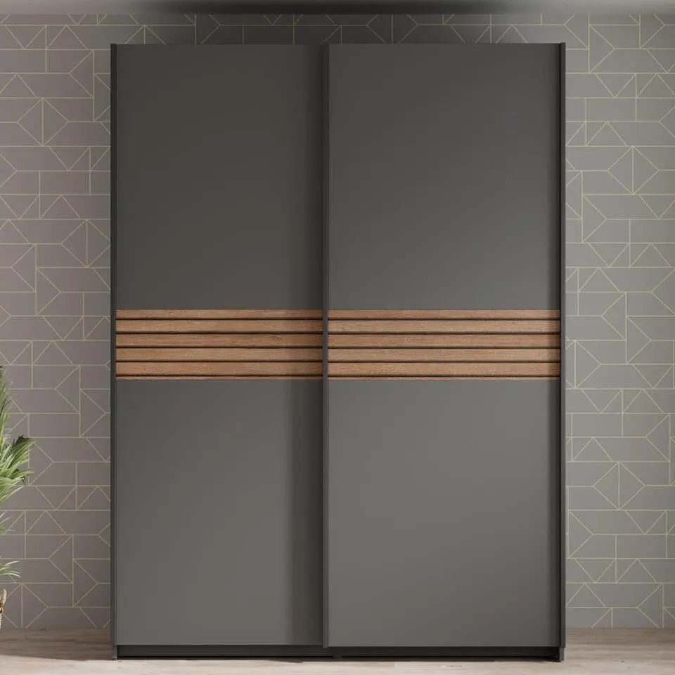 Dulap Metropol cu 2 Uși Culisante, 120x61x204,5 cm, Gri Antracit si model Riflaj [2]