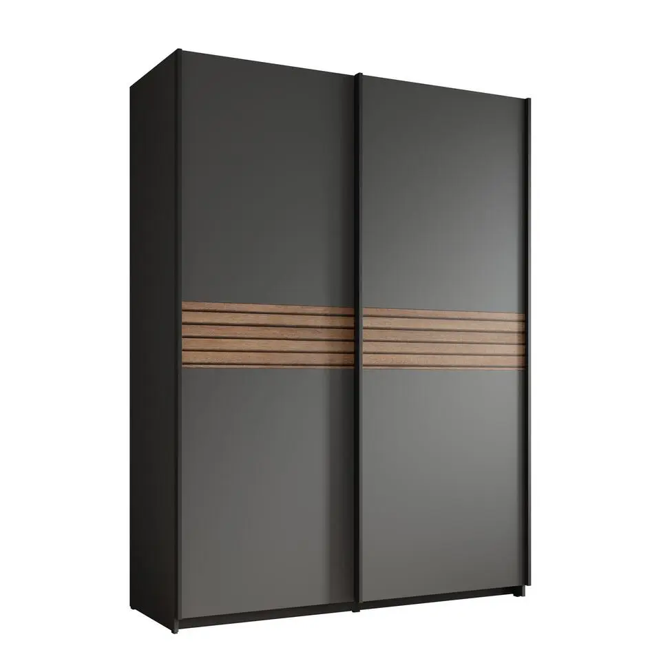 Dulap Metropol cu 2 Uși Culisante, 120x61x204,5 cm, Gri Antracit si model Riflaj [4]