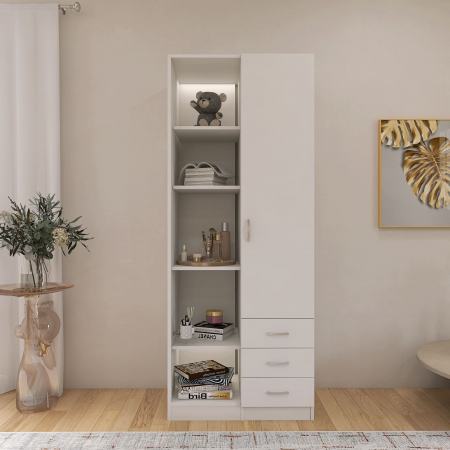 Dulap Mixt Alpin cu o Usa si 3 Sertare, 200x80x50 cm, Culoare Alb, Material din PAL de 18mm [1]