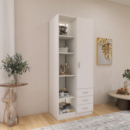 Dulap Mixt Alpin cu o Usa si 3 Sertare, 200x80x50 cm, Culoare Alb, Material din PAL de 18mm [3]