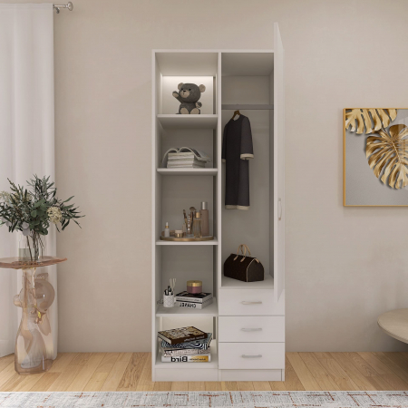 Dulap Mixt Alpin cu o Usa si 3 Sertare, 200x80x50 cm, Culoare Alb, Material din PAL de 18mm [2]