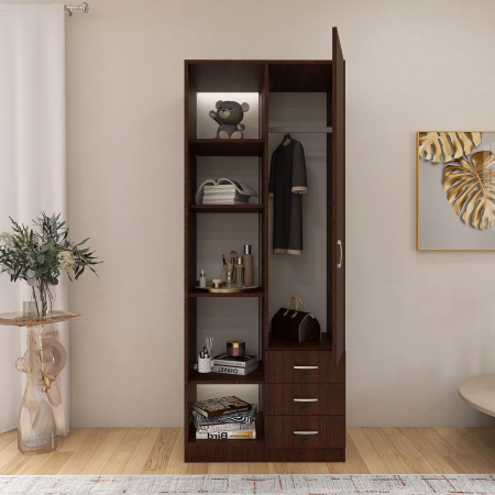Dulap Mixt Alpin cu o Usa si 3 Sertare, 200x80x50 cm, Culoare Wenge, Material din PAL de 18mm [2]