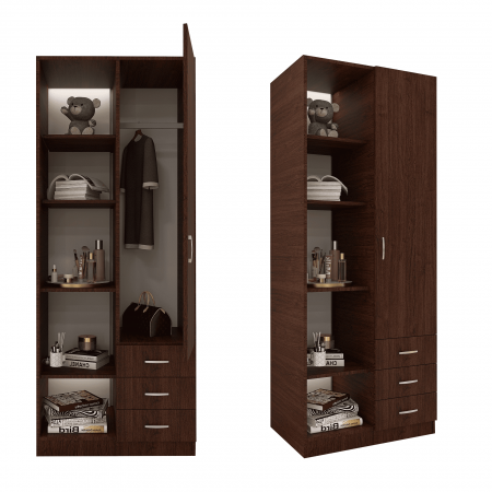 DULAPURI 2 USI - Dulap Mixt Alpin cu o Usa si 3 Sertare, 200x80x50 cm, Culoare Wenge, Material din PAL de 18mm