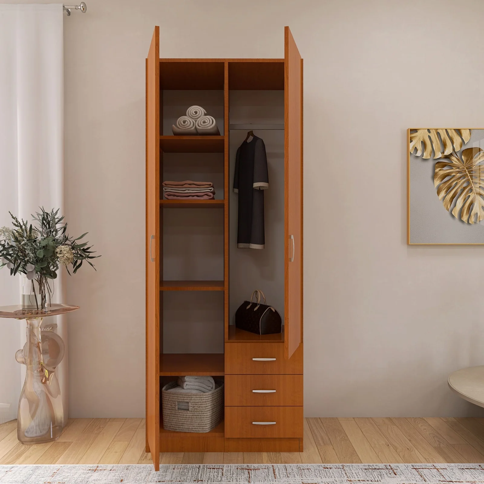 Dulap Mixt Star Alb Mat cu 2 Usi si 3 Sertare, 200x80x50 cm [8]