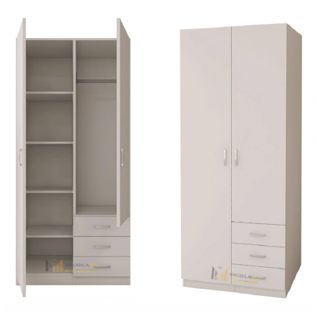 Dulap Mixt Star Alb Mat cu 2 Usi si 3 Sertare, 200x80x50 cm [1]