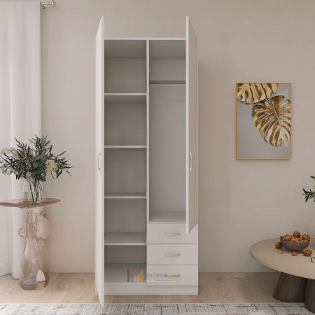 Dulap Mixt Star Alb Mat cu 2 Usi si 3 Sertare, 200x80x50 cm [3]