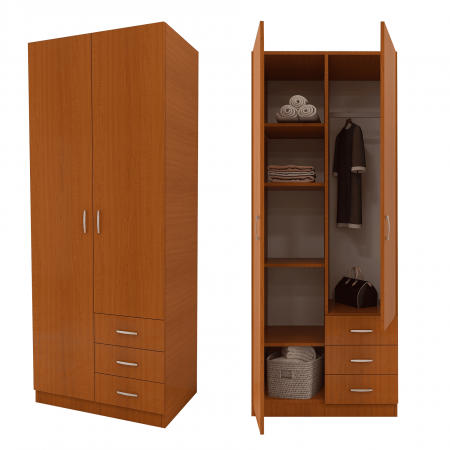 Dulap Mixt Star cu 2 Usi si 3 Sertare, 200x80x50 cm,Culoare Cires, Material din PAL de 18mm [3]