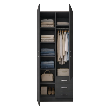 Dulap Mixt Star cu 2 Usi si 3 Sertare, 200x80x50 cm,Culoare Gri Antracit, Material din PAL de 18mm [3]