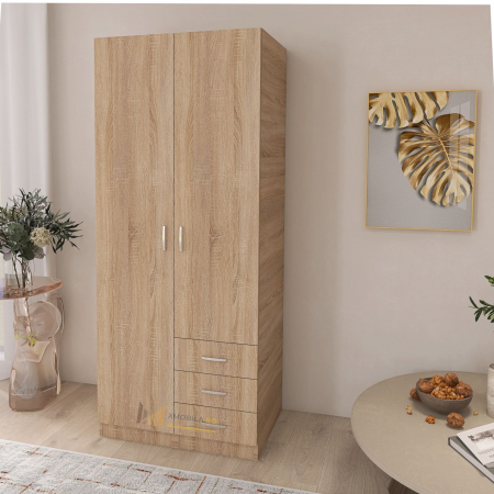 DULAPURI 2 USI - Dulap Mixt Star cu 2 Usi si 3 Sertare, 200x80x50 cm,Culoare Sonoma, Material din PAL de 18mm
