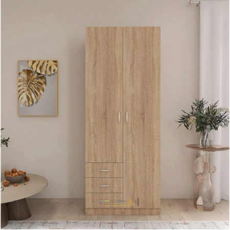 DULAPURI 2 USI - Dulap Mixt Star cu 2 Usi si 3 Sertare Stanga, 200x80x50 cm,Culoare Sonoma – Balamale cu amortizare și reglaj 3D