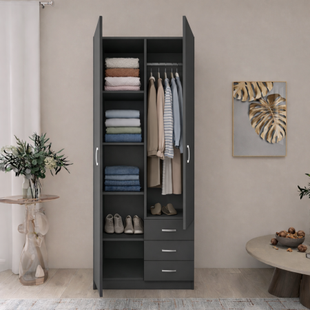 Dulap Mixt Star cu 2 Usi si 3 Sertare, 200x80x50 cm,Culoare Gri Antracit – Balamale cu amortizare și reglaj 3D [1]