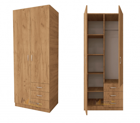 Dulap Mixt Star cu 2 Usi si 3 Sertare, 200x80x50 cm,Culoare Stejar Auriu – Balamale cu amortizare și reglaj 3D [3]