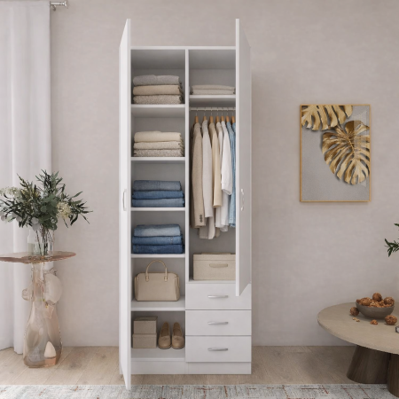 Dulap Mixt Star cu 2 Usi si 3 Sertare, 200x80x50 cm,Culoare Wenge – Balamale cu amortizare și reglaj 3D [8]