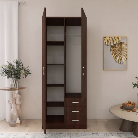 Dulapuri 2 uși - Dulap Mixt Star cu 2 Usi si 3 Sertare, 200x80x50 cm,Culoare Wenge – Balamale cu amortizare și reglaj 3D