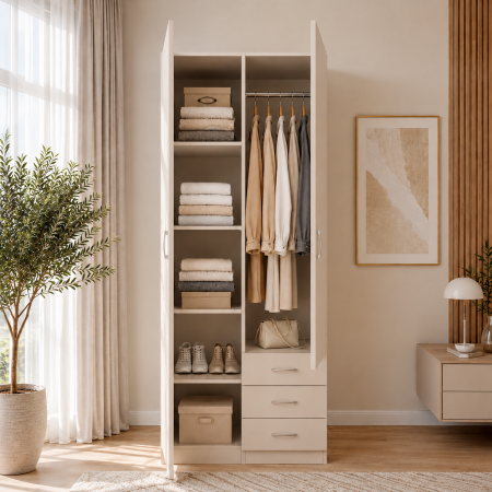 Dulapuri 2 uși - Dulap Mixt Star cu 2 Usi si 3 Sertare, 200x80x50 cm,Culoare Sonoma, Material din PAL de 18mm