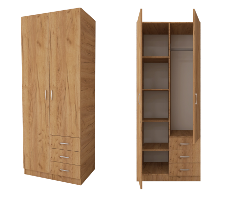 Dulap Mixt Star cu 2 Usi si 3 Sertare, 200x80x50 cm,Culoare Sonoma, Material din PAL de 18mm [3]