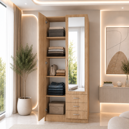 Dulap Mixt Star cu Oglinda, 200x80x50 cm, Culoare Sonoma – Balamale cu amortizare și reglaj 3D [1]