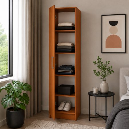 Dulap Modern cu o Ușă și 4 Polițe, 200×45×45 cm, Cireș, PAL 18 mm