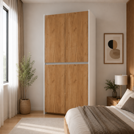 Dulap Modern Torino cu 4 usi, 200x80x50 cm, Culoare Alb/Stejar Auriu – Balamale cu amortizare și reglaj 3D [1]