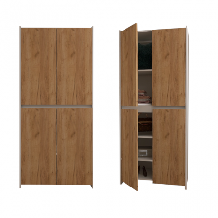 DULAPURI 2 USI - Dulap Modren Torino cu 4 usi, 200x80x50 cm, Culoare Alb/Stejar Auriu – Balamale cu amortizare și reglaj 3D