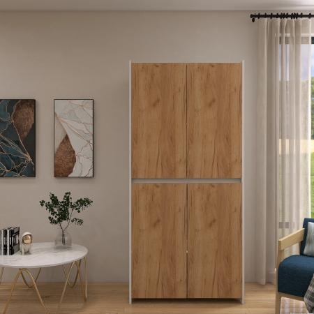 Dulap Modren Torino cu 4 usi, 200x80x50 cm, Culoare Alb/Stejar Auriu – Balamale cu amortizare și reglaj 3D [1]