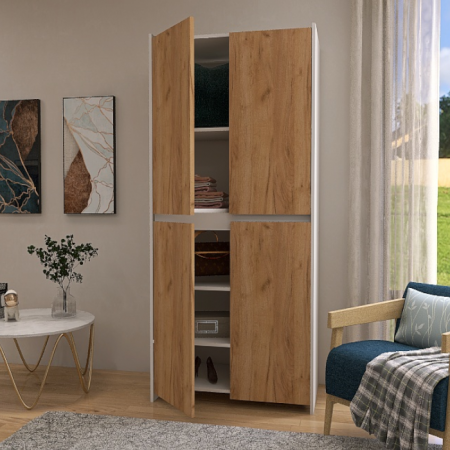 Dulap Modren Torino cu 4 usi, 200x80x50 cm, Culoare Alb/Stejar Auriu – Balamale cu amortizare și reglaj 3D [5]