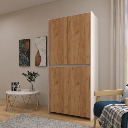 Dulap Modren Torino cu 4 usi, 200x80x50 cm, Culoare Alb/Stejar Auriu – Balamale cu amortizare și reglaj 3D [3]