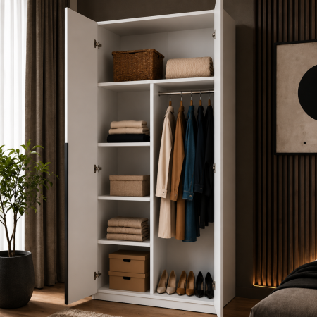 Dulap Oslo 2 Uși 90 cm, Cashmere cu ALB – 200x90x50 cm [1]