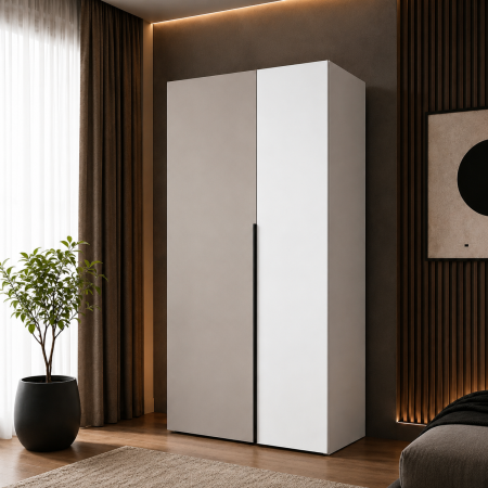 Dulapuri 2 uși - Dulap Oslo 2 Uși 90 cm, Cashmere cu ALB – 200x90x50 cm