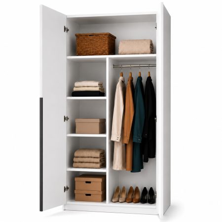 Dulap Oslo 2 Uși 90 cm, Cashmere cu ALB – 200x90x50 cm [2]