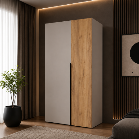 Dulapuri 2 uși - Dulap Oslo 2 Uși 90 cm, Cashmere cu Stejar Auriu – 200x90x50 cm
