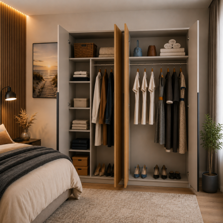 Dulap OSLO 4 Uși 200x180x50 cm Cashmere cu Stejar Auriu | PAL 18 mm | Balamale Soft Close 3D [1]