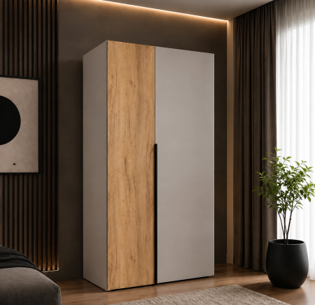 Dulapuri 2 uși - Dulap OSLO cu bara, 200x90x50 cm Cashmere cu Stejar Auriu | PAL 18 mm | Balamale Soft Close 3D
