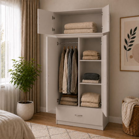 Dulap RIO cu 4 uși și sertar, 200x80x50 cm, Cashmere | PAL 18 mm | Balamale Soft Close 3D [3]