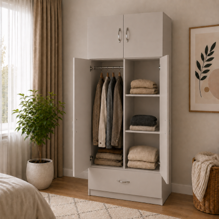 Dulapuri 2 uși - Dulap RIO cu 4 uși și sertar, 200x80x50 cm, Cashmere | PAL 18 mm | Balamale Soft Close 3D