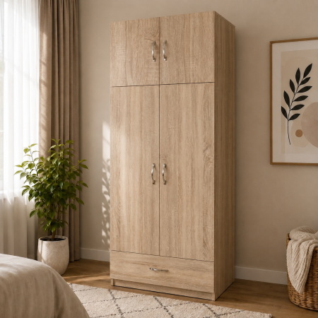 Dulap RIO cu 4 uși și sertar, 200x80x50 cm, Cashmere | PAL 18 mm | Balamale Soft Close 3D [5]