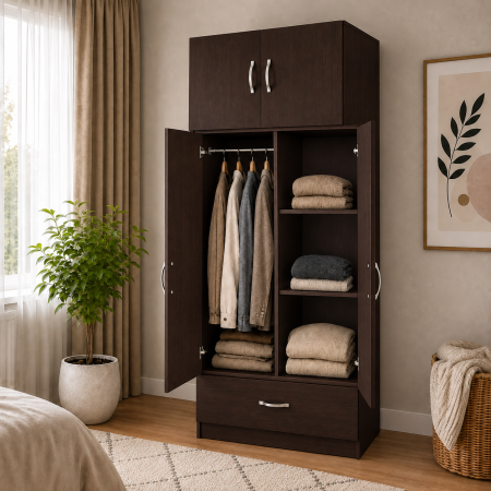 Dulap RIO cu 4 uși și sertar, 200x80x50 cm, Wenge | PAL 18 mm | Balamale Soft Close 3D