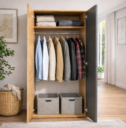 Dulap Royal Vitrina cu 2 Usi, Stejar Auriu & Gri Antracit – Mobilier Modern PAL 18 mm [1]