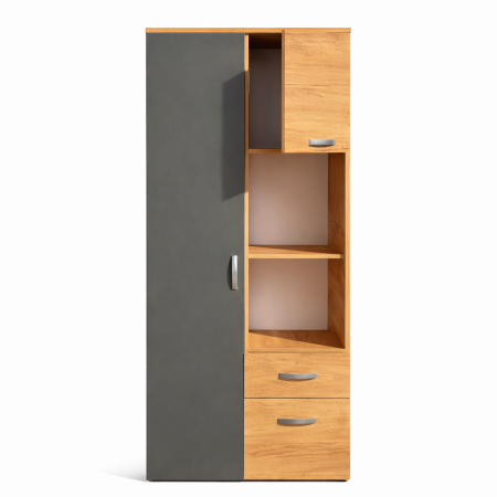 Dulap Royal Vitrina cu 3 Usi si sertar, Stejar Auriu & Gri Antracit – Mobilier Modern PAL 18 mm [3]