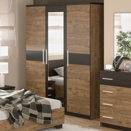 Dulap Verona cu 3 usi, polite de Depozitare, Bara de haine si Oglinda 203x156x53 cm [0]