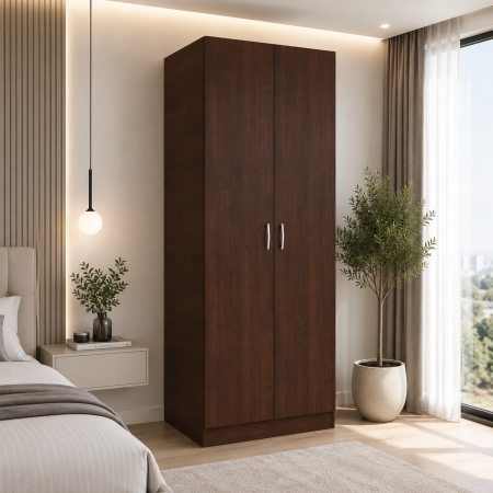 Dulap cu 2 Usi, Raft Depozitare si Bara de Haine 200x80x45 cm,Culoare Wenge din pal de 18 si cant ABS [2]